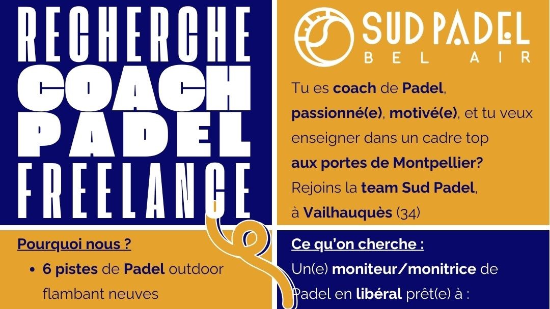 Sud Padel Bel Air recruta un entrenador de pàdel freelance a Montpellier