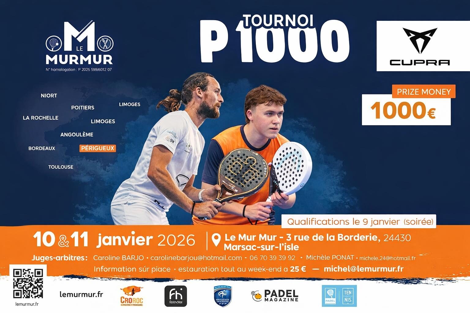 El P1000 MurMur Padel llança el 2026 amb un quadre de nivell a Marsac-sur-l'Isle